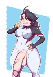 1dickgirl artist_upload big_penis black_hair blue_eyes fangs finger_on_cheek flaccid hand_on_hip marvel marvel_rivals mostly_clothed peni_parker peni_parker_(marvel_rivals) penis_parker_(peni_parker) petite_body petite_female plugsuit smug_smile solo solo_dickgirl sugawara
