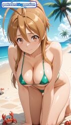 1girls 2026 ai_assisted ai_generated anime barefoot beach bikini blue_sky boobs breasts brown_eyes bust cloud crab green_bikini hi_res high_quality high_resolution highres highschool_of_the_dead miyamoto_rei outdoors patreon patreon_username rei_miyamoto sand shore sky skypassion stable_diffusion starfish swimsuit tits water watermark