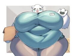 anthro beartic breasts eyes_closed fat female game_freak huge_belly huge_breasts lightmizano nintendo pokemon pokemon_(species) sharp_teeth solo stevest58244496 thick_thighs video_games wide_hips