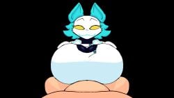 2d anthro beat_banger big_breasts black_body blue_fur commission deltarune deltarune_chapter_2 furry gif light-skinned_male light_skin loop looping_animation luksiedraws no_arms paizuri paizuri_under_clothes pov_male snout tasque_manager_(deltarune) transparent_background twitter_link unseen_face unseen_male_face