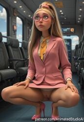 1girl ai_generated big_hero_6 blonde_hair disney female glasses green_eyes honey_lemon long_hair marvel pink_glasses smile solo
