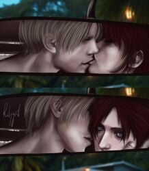1boy 1girl 1girls blonde-haired_male blonde_hair blue_eyes claire_redfield female inside_car intimacy intimate kissing leon_scott_kennedy making_out male male/female mirror mirror_reflection passionate red_hair resident_evil resident_evil:_degeneration resident_evil_2 resident_evil_2_remake romantic straight
