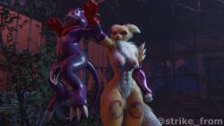 abs accidental_creampie after_sex angry creampie cum cum_dripping_from_penis cum_in_pussy cum_inside digimon furromantic_(modeler) hiddenmask18_(modeler) impmon lifted_by_another muscular_female post-orgasm renamon renamon_(digimon) smaller_male strikefrommidnight