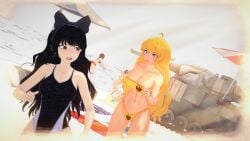 4girls black_hair black_hair_female blake_belladonna blonde_female blonde_hair half-dressed half_naked half_naked_female long_hair long_hair_female purple_eyes ruby_rose rwby team_rwby weiss_schnee white_hair white_hair_female yang_xiao_long yellow_eyes