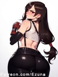 ai_generated big_ass big_breasts big_butt big_thighs black_hair black_pants blush brown_eyes ezuna female female_only final_fantasy final_fantasy_vii from_behind huge_ass huge_breasts huge_butt huge_thighs tifa tifa_lockhart wanuze wide_hips