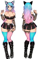 1girls 2019 blue_nails boots breasts choker cleavage fake_animal_ears female fiship fishnet_gloves from_behind gradient_hair headphones high_heel_boots indie_virtual_youtuber looking_at_viewer matilda_fiship midriff miniskirt multicolored_hair multicolored_nail_polish nail_polish pink_nails silvervale solo thighhighs virtual_youtuber vshojo wolf_ears