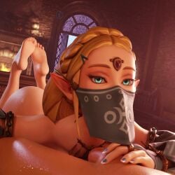 1boy 1girls 3d 3d_(artwork) blue_eyes elf_ears elf_female feet feet_up fellatio fireplace hotkuppakaffree implied_fellatio light-skinned_female light-skinned_male light_skin link looking_at_viewer soles soles_female straight tagme zelda_(tears_of_the_kingdom)