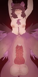 abnormality_(project_moon) animal_ears animal_genitalia animal_penis armpit_hair armpits arms_up balls breasts centaur centaur_futa chest_tuft fan_character fangs futanari gorezzly heart heart_symbol hearts hearts_around_head knot knotted_penis looking_at_viewer looking_down oc original_character penile_spines pink_eyes pov pov_eye_contact pubes pubic_hair shaded_face spiked_penis taur wings yandere_eyes