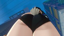 1boy blue_hair female hands_on_hips headscissor horns lucia_elowen male neck_snap tagme tail video zenless_zone_zero