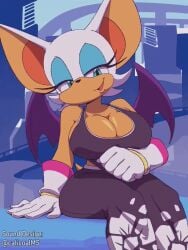 animated bat_ears bat_wings eyeshadow gloves large_breasts pants rouge_the_bat shirt_lift sonic_(series) tagme twistedgrim