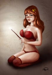 1girls 2011 big_breasts bra breasts cleavage female ginny_weasley harry_potter red_hair solo tagme_(artist)