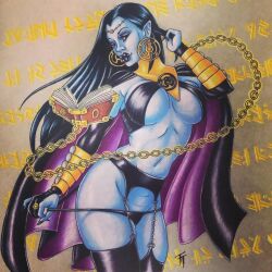 1girls big_breasts black_hair blue_skin breasts dc_comics female garter_belt garter_straps green_lantern_(series) large_breasts lyssa_drak solo tagme_(artist) traditional_media_(artwork) underboob