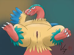 4:3 anus archeops avian blush bodily_fluids claws digital_media_(artwork) dripping drooling feathers female feral fossil_pokémon genital_fluids genitals nintendo open_mouth pokémon_(species) pokemon presenting presenting_pussy pussy saliva simple_background solo spread_legs spreading tongue video_games virgoah wet wings