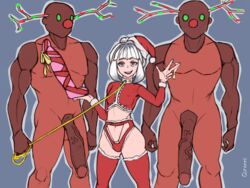 3boys big_dom_small_sub big_penis choker christmas cum dark-skinned_male dark_skin dildo girly heart-shaped_pupils horn interracial leash leash_pull muscular_male pale-skinned_male panties queenzones ribbon tagme thigh_highs thighhighs trap white_hair