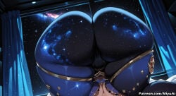 1girl ai_assisted ai_generated artist_name ass breasts constellation cosplay curtains curvaceous curvy curvy_female curvy_figure earth female from_behind genshin_impact miyuai mona_(genshin_impact) nicole_demara night night_sky planet shooting_star sky solo space star_(sky) starry_sky starry_sky_print thick thick_ass thick_butt thick_hips thick_legs thick_thighs voluptuous voluptuous_female watermark wide_hips wide_thighs window zenless_zone_zero