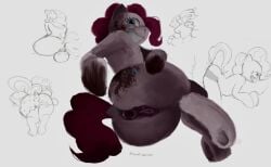 2d anal blood blood_stain bloody_nose blue_eyes blushing collaboration creepypasta duo face_in_pillow facesitting frosting frosting_on_butt heart-shaped_pupils hooves horror horse hourglass_figure laying_down loving_it mlp my_little_pony my_little_pony_friendship_is_magic nightmare_waifu on_side painting_(artwork) pink_fur pink_skin pinkamena_(mlp) pinkie_pie_(mlp) ponut pony pussy_out sitting_on_person smile solo standing thick_ass