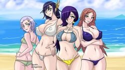 4girls artist_request beach big_ass big_breasts big_butt bikini_top blue_hair brunhild_(shuumatsu_no_valkyrie) female_only göll_(shuumatsu_no_valkyrie) green_eyes hrist_(shuumatsu_no_valkyrie) long_hair looking_at_viewer medium_breasts multiple_girls purple_hair randgriz_(shuumatsu_no_valkyrie) record_of_ragnarok red_hair short_hair shuumatsu_no_valkyrie sisters small_breasts valkyrie