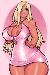 ass big_ass big_breasts big_nipples big_thighs bimbo blonde_hair blue_eyes breasts brittany_(fellatrix) cleavage clothing curvy dress female female_human female_only gyaru hips hourglass_figure huge_breasts huge_thighs human human_only lipstick looking_at_viewer nipples oc original pink_dress senhorita_nance tan_body tan_skin thick_thighs thighs wide_hips