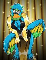 1girls 2025 2d 2d_(artwork) 2d_artwork anthro avian beak big_breasts bird bird_girl black_dress blue_feathers boa_(clothing) breasts clevage digital_art digital_drawing_(artwork) digital_media_(artwork) feather_boa feathers female furry furry_female green_feathers indigo_park macaw mollie_macaw multicolored_feathers neotropical_parrot parrot seblewds sebtoons solo tagme thicc thick thick_thighs true_parrot wings yellow_feathers