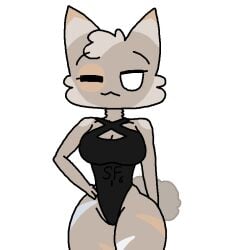 2026 anthro anthro_female anthrofied big_boobs big_breasts black_swimsuit breasts cat_girl catgirl cheek_tuft chemistry digital_art digital_drawing digital_drawing_(artwork) digital_media digital_media_(artwork) element_cattos eyebrows eyelashes female female_anthro fluffy_hair fluffy_tail hand_on_hip looking_at_viewer one_eye_closed self_upload simple_background standing swimsuit tetraflux white_eyes wide_hips wide_thighs winking_at_viewer
