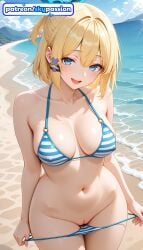 1girls 2026 ai_assisted ai_generated akashic_records_of_bastard_magic_instructor anime beach bikini blonde_hair blue_eyes boobs breasts bust hi_res high_quality high_resolution highres navel patreon patreon_username rokudenashi_majutsu_koushi_to_akashic_record rumia rumia_tingel shore skypassion solo stable_diffusion swimsuit tits undressing water watermark
