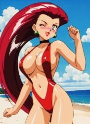 ai_generated bathing_suit beach bikini jessie_(pokemon) pokemon red_hair team_rocket