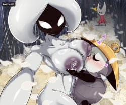 absurd_res anthro arachnid areola arthropod arthropod_webbing balls being_watched belly big_breasts big_nipples blaxter blush bodily_fluids breasts caught_in_the_act cloak clothed clothing collarbone cum cum_in_vagina cum_inside cum_on_penis detailed_background emanata female female_penetrated flower genital_fluids genitals glistening glistening_arms glistening_belly glistening_breasts glistening_thighs group hat headgear headwear heart_symbol hi_res holding_breast holding_partner hollow_knight:_silksong hollow_knight_(franchise) hornet's_needle hornet_(hollow_knight) lace_(hollow_knight:_silksong) lactating larger_female larger_penetrated looking_at_another looking_at_viewer looking_pleasured male male/female male_penetrating male_penetrating_female melee_weapon navel nipples nude penetration penile penile_penetration penis penis_in_vagina petals plant rose_(flower) sex sherma_(hollow_knight:_silksong) size_difference skinny smaller_male spider surprised team_cherry trio vaginal vaginal_penetration weapon white_rose