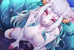 1girls ahri animated anthro areola cum cum_everywhere cum_on_arms cum_on_breasts cum_on_hair cum_on_tail cum_on_thighs facial fur furry large_breasts league_of_legends messy nipple_piercing nude sollyz spirit_blossom_ahri spirit_blossom_series stockings tagme thick_thighs video wide_hips wolf