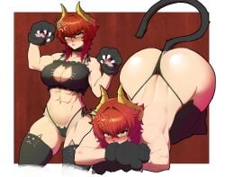 1girls anger_vein female female_only horns lingerie miru5 red_hair socks_agency solo virtual_youtuber vtuber yellow_eyes zentreya