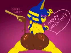 1girls animal_crossing animated ankha anthro ass bob_cut bouncing_ass bubble_butt chocolate chocolate_on_ass derpyharpy egyptian_headdress huge_ass looking_at_viewer looking_back nintendo no_sound shortstack solo solo_female tagme thick_thighs twerking valentine's_day video yellow_fur