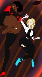 1boy 1girl across_the_spider-verse ass_exposed ass_spread asshole asshole_exposed balls big_breasts cock defeated gwen_stacy_(spider-verse) miles_morales redquill07 ripped_bodysuit