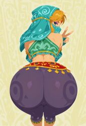 1boy 1femboy 2025 ai_generated alternate_version_available aqua_veil ass balls bent_over big_ass blonde_hair blue_eyes breath_of_the_wild crossdressing dat_ass eyebrows eyelashes femboy feminine_male gerudo_link girly link link_(breath_of_the_wild) looking_at_viewer mouth_veil pointy_ears solo standing testicles the_legend_of_zelda thick_thighs thighs top topwear trap veil vuurtoren