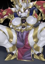 1girls absurdres android ass blue_hair breasts cameltoe covered_nipples diao_chan_kshatriya female gundam high_resolution highres hybrid kneeling looking_at_viewer looking_down no_mouth no_nose pale-skinned_female pale_skin pelvic_curtain pink_eyes pink_sclera pochincoff purple_nipples robot robot_girl sd_gundam sd_gundam_world_sangoku_soketsuden spread_legs underboob white_breasts