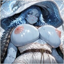 adoptable ai ai_art ai_assisted ai_generated blue_body blue_eyes blue_hair blue_skin breast_expansion breasts breasts_bigger_than_head breasts_out cute elden_ring elden_ring_nightreign huge_breasts kawaii large_breasts looking_at_viewer low-angle_view one_eye_closed patreon patreon_exclusive patreon_reward patreon_url patreon_username posing posing_for_picture queen ranni_the_witch request requested underboob wife witch witch_hat yametastudio