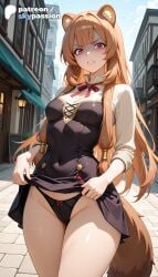 1girls 2026 ai_assisted ai_generated animal_ears anime black_panties brown_hair clothes_lift dress_lift hi_res high_quality high_resolution highres lifted_by_self long_hair panties patreon patreon_username raccoon_ears raccoon_girl raccoon_tail raphtalia skirt_lift skypassion stable_diffusion tail tate_no_yuusha_no_nariagari the_rising_of_the_shield_hero underwear watermark