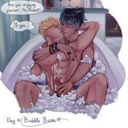 2boys abs adrien_agreste bathtub bubble candles cum cumshot from_behind gay gay_sex green_fingernails handjob luka_couffaine male male/male male_only miraculous_ladybug ring shared_bathing thefalsevyper wine yaoi