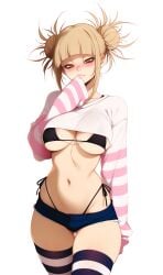 ai_generated big_breasts bikini crop_top himiko_toga large_breasts lxlbanner mature_female my_hero_academia simple_background solo standing toga_himiko