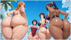 4girls ai ai_assisted ai_generated beach beach_background bikini black_hair bleach bleach:_sennen_kessen-hen bleach:_the_thousand-year_blood_war braid braided_hair braided_ponytail cleavage curvy curvy_female dark-skinned_female dark_skin deviantart deviantart_link deviantart_logo deviantart_username from_below group inoue_orihime kuchiki_rukia kurotsuchi_nemu long_hair looking_at_viewer looking_back multiple_girls nemu_kurotsuchi one-piece_swimsuit orange_hair orihime_inoue patreon purple_hair rukia_kuchiki short_hair summer swimsuit thick thick_ass thick_thighs voluptuous voluptuous_body voluptuous_female wallpaper yametastudio yoruichi_shihouin