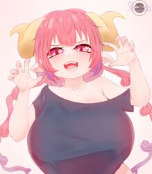 1girls big_breasts dragon_girl fangs horns ilulu_(dragon_maid) looking_at_viewer miss_kobayashi's_dragon_maid pink_eyes pink_hair pointy_ears shan3ng slit_pupils smile