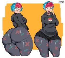 1girls 2026 2d back_view clothed clothing game_freak glasses hoodie leggings lemarreart penny_(pokemon) pokemon pokemon_sv round_glasses silver_eyes tagme two-tone_hair wide_hips