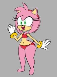 1girls 3_toes 5_fingers aged_up amy_rose big_ass bikini cute female flat_chest flat_colors green_eyes handwear hedgehog jewelry mobian_(species) mobian_hedgehog navel pink_fur pink_quills red_bikini scobionicle99 small_breasts smile solo sonic_(series) teapot_(body_type) thick_thighs