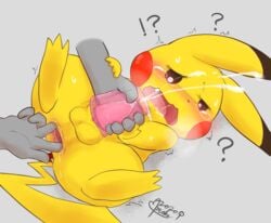 anal anal_fingering anthro anus balls blush bodily_fluids confusion cum disembodied_hand duo erection fingering gaping gaping_anus genital_fluids genitals hi_res male namoke nintendo orgasm penetrable_sex_toy penis pikachu pokémon_(species) pokemon sex_toy spread_anus spreading video_games