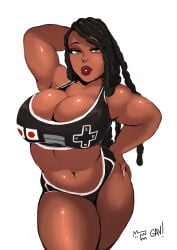 bbw big_breasts black_female black_girl black_woman braid curvy_female curvy_figure dark-skinned_female dark_skin lipstick nes_controller nintendo wide_hips