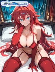 1girls 2026 ai_assisted ai_generated anime bed big_breasts boobs breasts bust busty garter_belt garter_straps gloves hi_res high_quality high_resolution high_school_dxd highres large_breasts long_hair looking_at_viewer night on_bed patreon patreon_username pillow red_hair red_legwear red_panties rias_gremory skypassion smile stable_diffusion thighhighs tits underwear watermark