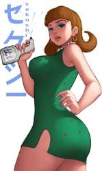 dress fanart green_dress jimmy_neutron_boy_genius judy_neutron milf minidress nickelodeon pencil_dress sekushi_(artist) straight_hair thick_thighs thighs