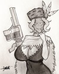 big_breasts black_dahlia blushing cape flirty_eyes gilf old_woman seductive_smile skullgirls smile smiling smiling_at_viewer traditional_drawing_(artwork) traditional_media