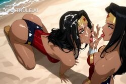 1girl ai_assisted ai_generated armlet awaiting_cum back_view batman beach bent_over black_hair blue_eyes close_up colored_skin cum_in_hair cum_on_face cum_on_hands curvy_hips dark_skin dark_skinned_female dc_comics fellatio_gesture from_below front_view full_body hairband kneeling laying_on_belly legs_spread leotard long_hair naked on_all_fours open_mouth oral_invitation red_lips shinny_skin side_view sitting standing tongue_out upper_body view_from_above wonder_woman wristband