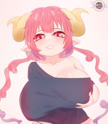 1girls big_breasts dragon_girl horns ilulu_(dragon_maid) looking_at_viewer miss_kobayashi's_dragon_maid pink_eyes pink_hair pointy_ears shan3ng slit_pupils smile