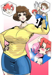 armwear atlus blush body_swap bodysuit clothing fairy female humanoid kissing legwear leotard minigirl nipple_bulge onat onatart pale_skin persona persona_5 pixie_(megami_tensei) sadayo_kawakami sega shin_megami_tensei size_difference teacher yuri