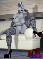 3d_(artwork) absurd_res anthro anthrofied antonsfms anus big_breasts breasts clothing condom digital_media_(artwork) equid equine female footwear friendship_is_magic furniture garter_belt garter_straps genitals grey_body hasbro hi_res high_heels inviting legwear long_nails looking_at_viewer mammal mohawk my_little_pony navel nipples pussy sexual_barrier_device shoes sofa solo source_filmmaker spread_legs spreading stockings straight_hair thick_thighs zebra zecora_(mlp)